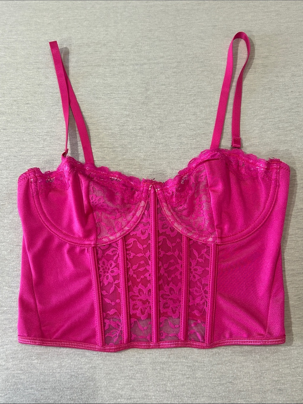Women’s Fuchsia Lace Bustier Top NO LABEL OR SIZE see measurements